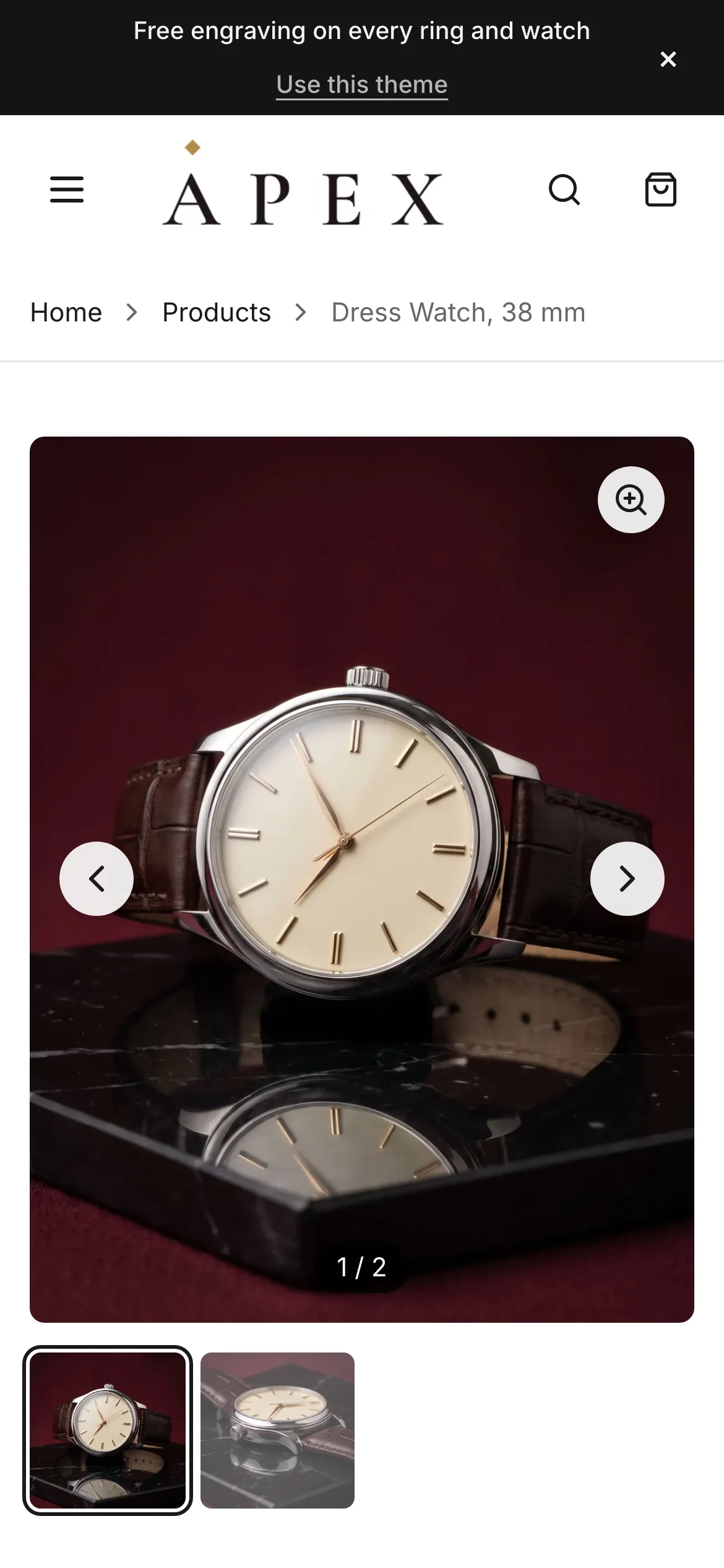 Apex's product page on a phone