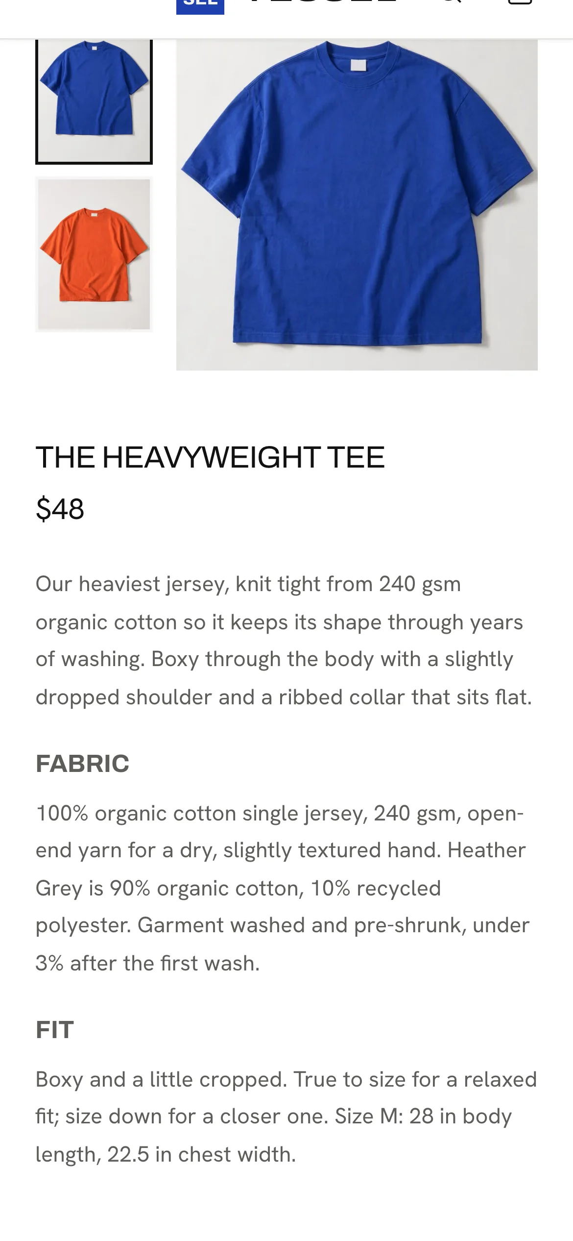Blanc's product page on a phone