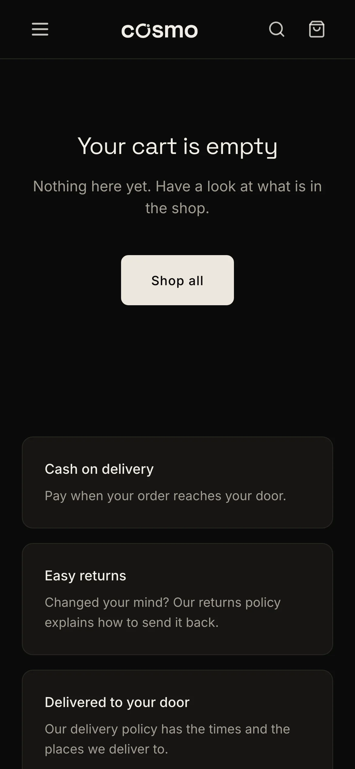 Cosmo's cart on a phone