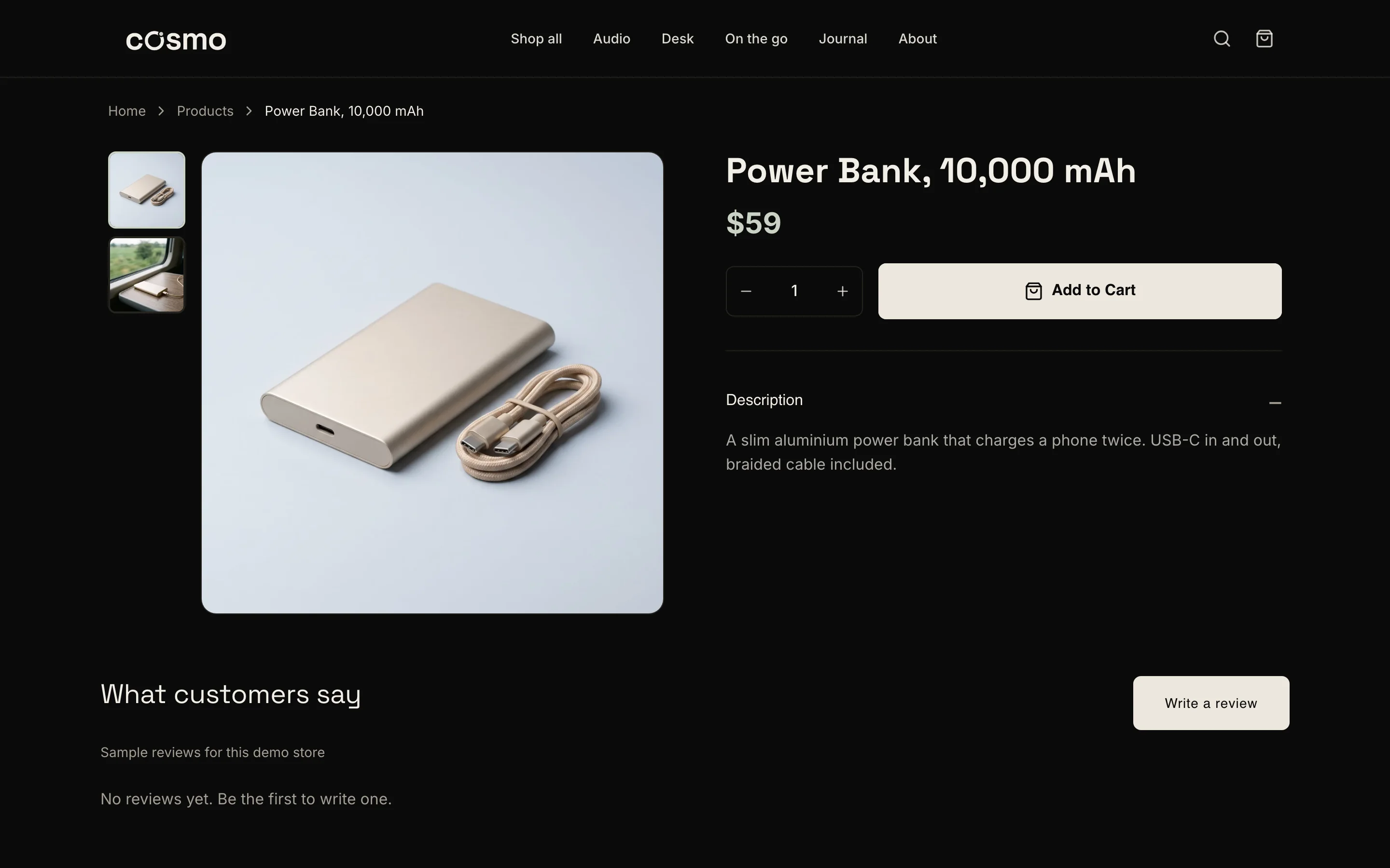 Cosmo's product page on a desktop