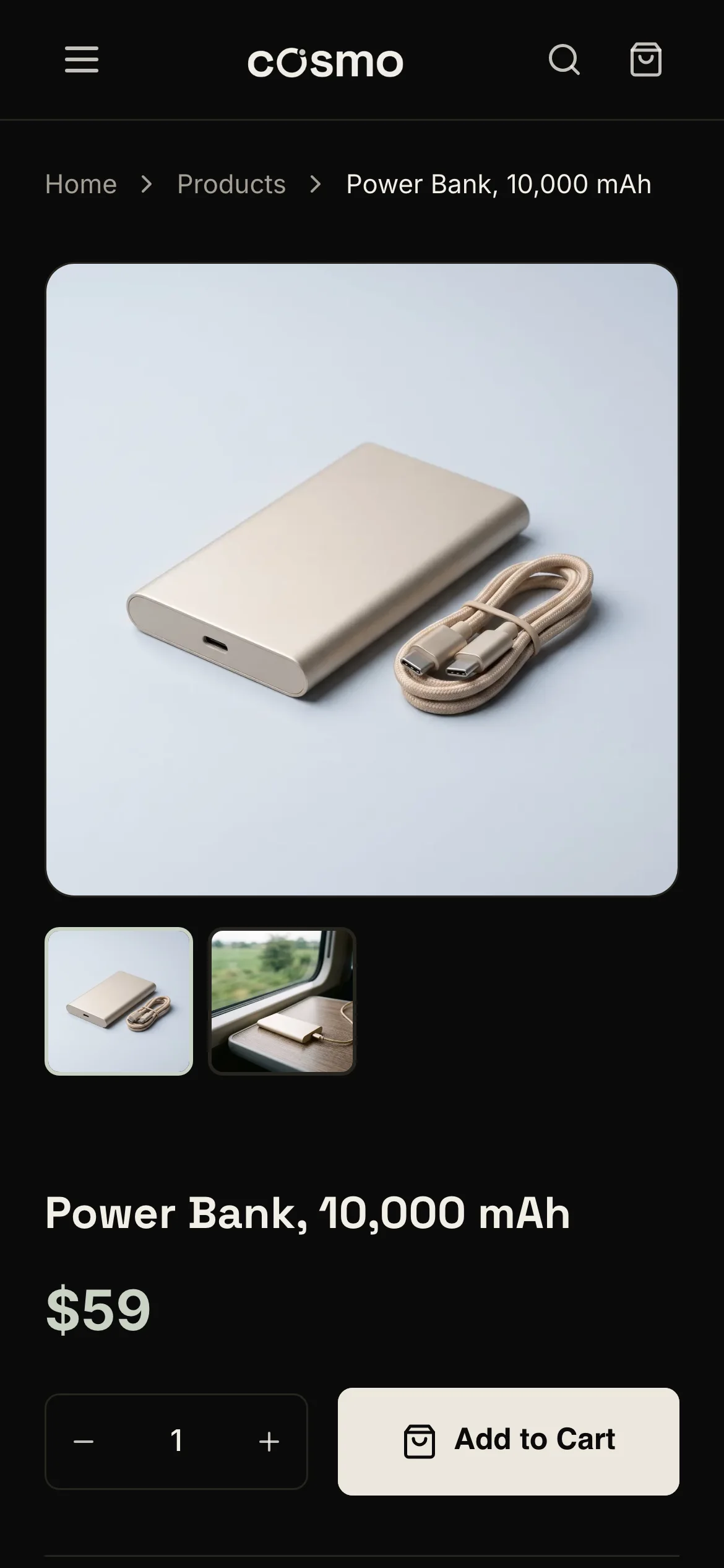 Cosmo's product page on a phone