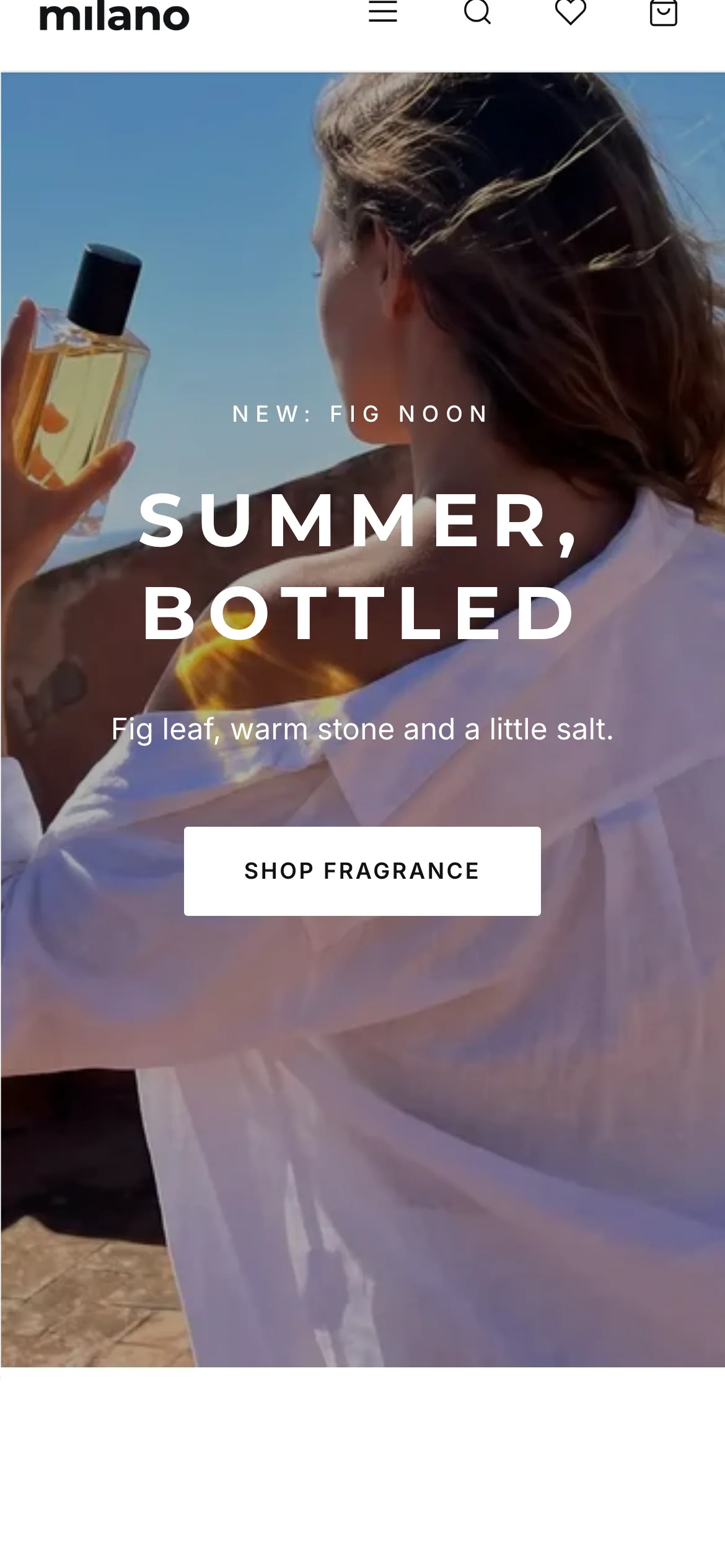 Milano's home page on a phone