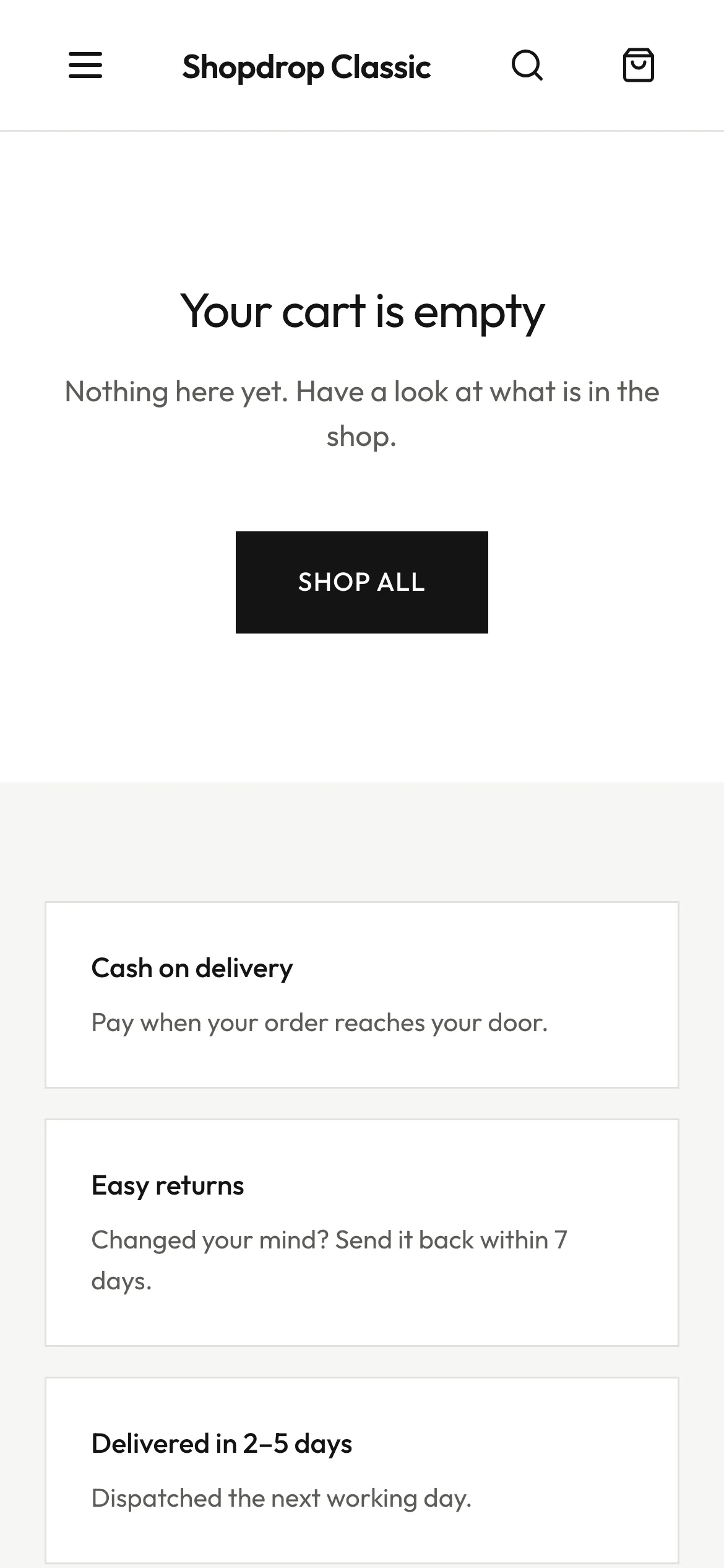Classic's cart on a phone