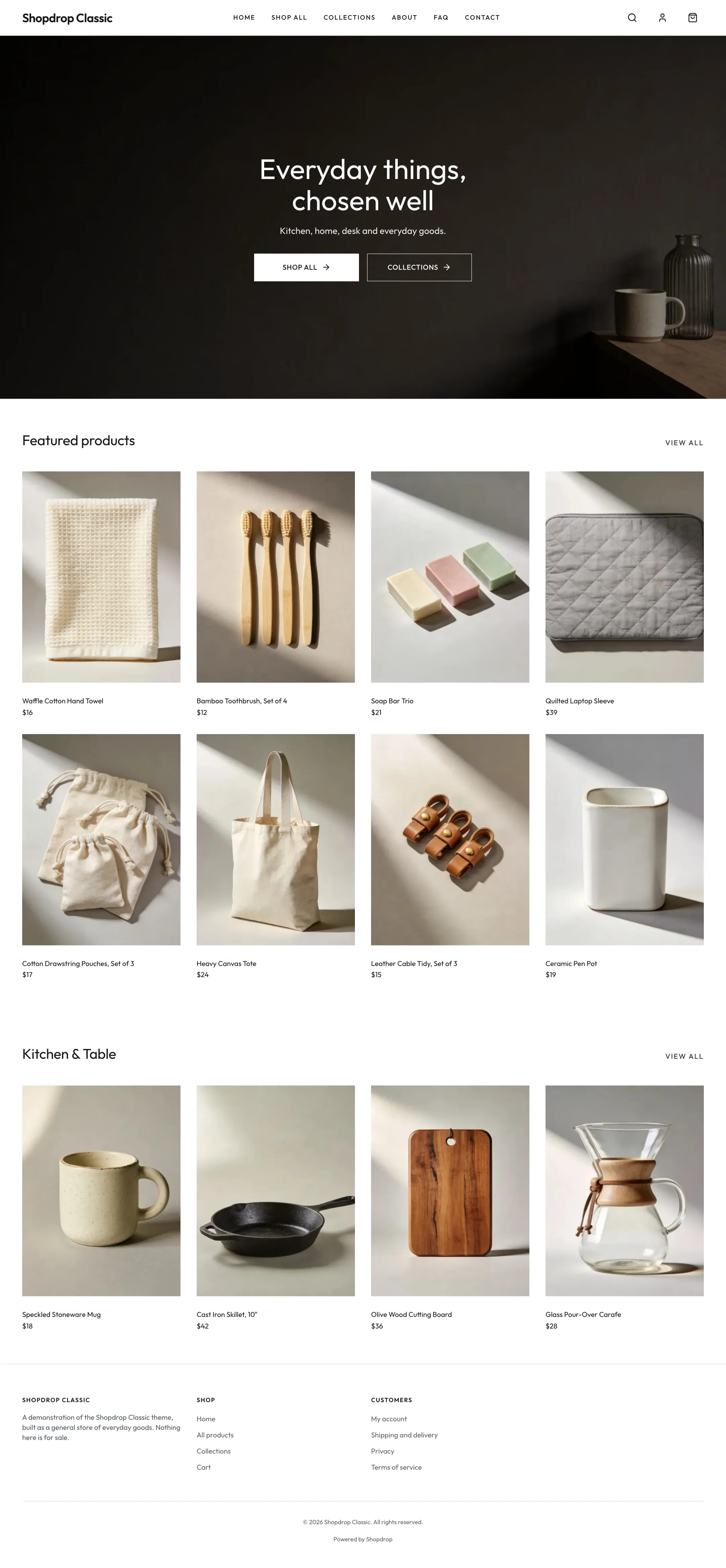 The Classic demo store's home page on a desktop