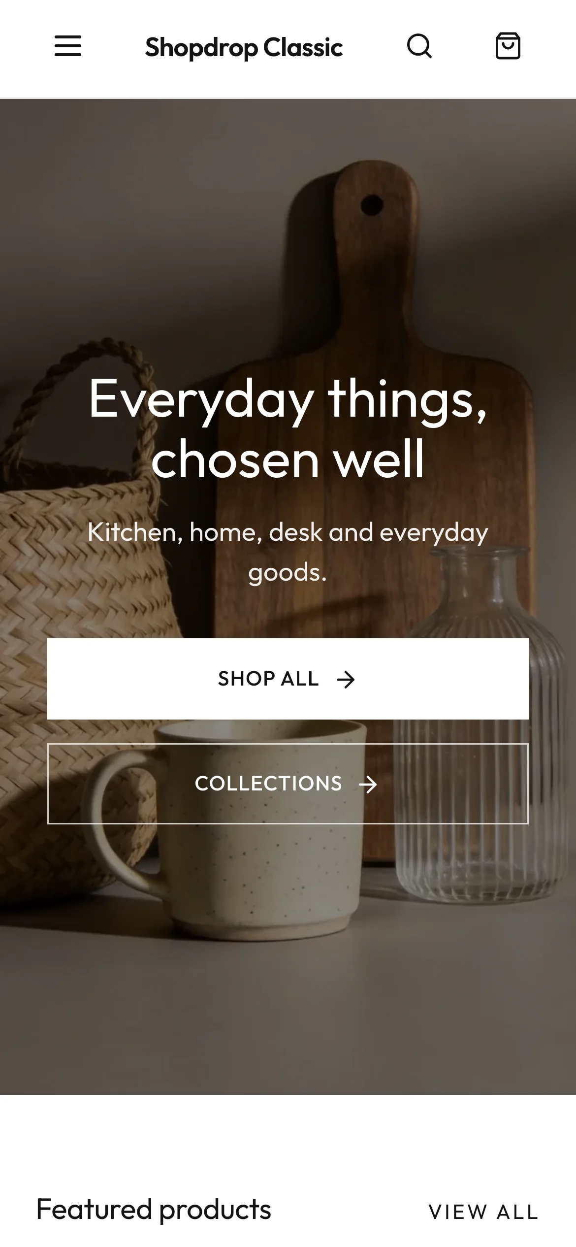 The Classic demo store's home page on a phone