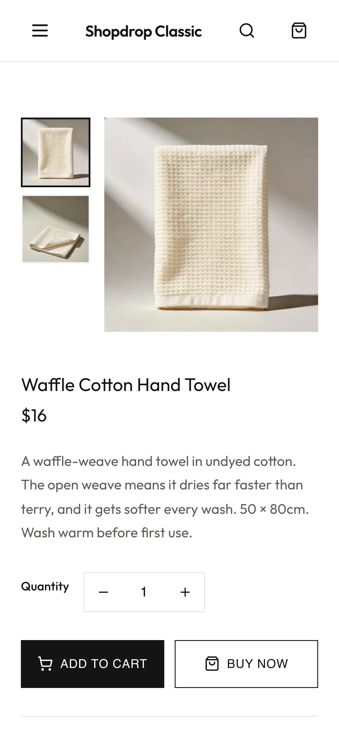 Classic's product page on a phone
